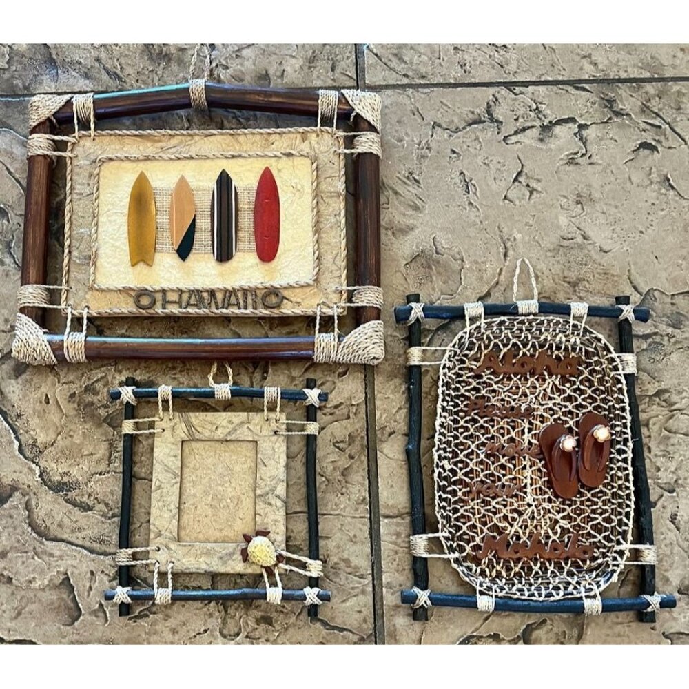 Vintage Hawaiian Decor from Maui Wallhangings Picture Frame Unique Set of 3